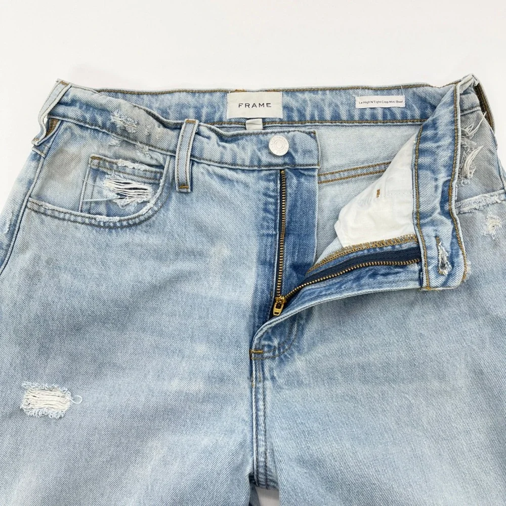 FRAME Le High N Tight Crop Mini Boot Jeans Womens 28 Distressed Grunge Indie